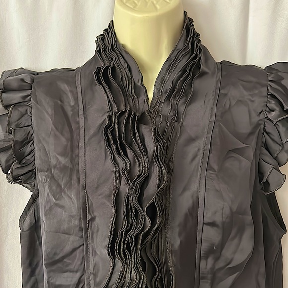 Lapis Dark Charcoal Gray/Black Ruffled Short Sleeve Shirt Top ** Size L** 🔥🔥 - Picture 3 of 4